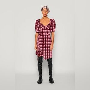 Baum und Pferdgarten Plaid Wrap Dress Size 40 Puff Sleeve Organic Cotton NWT$229